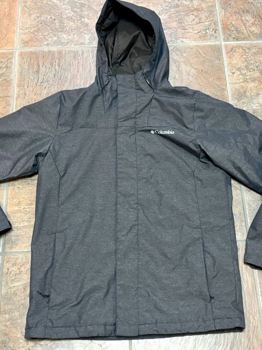 ~~Columbia Men’s M Black Hooded Rain Jacket Zip Mid-Length Outdoor     *****CLOT